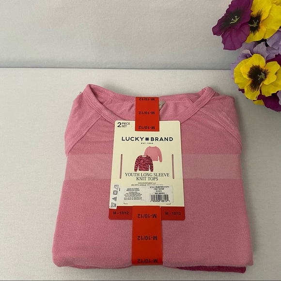 Lucky Brand Girls 2-Pack Long Sleeve Tee Knit Tops, NWT - Picture 2 of 4